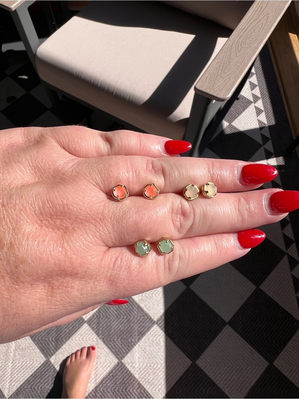 Kendra Scott Gold Hexagon Stud Earrings in Coral, Ivory, and Sage - Set of Three